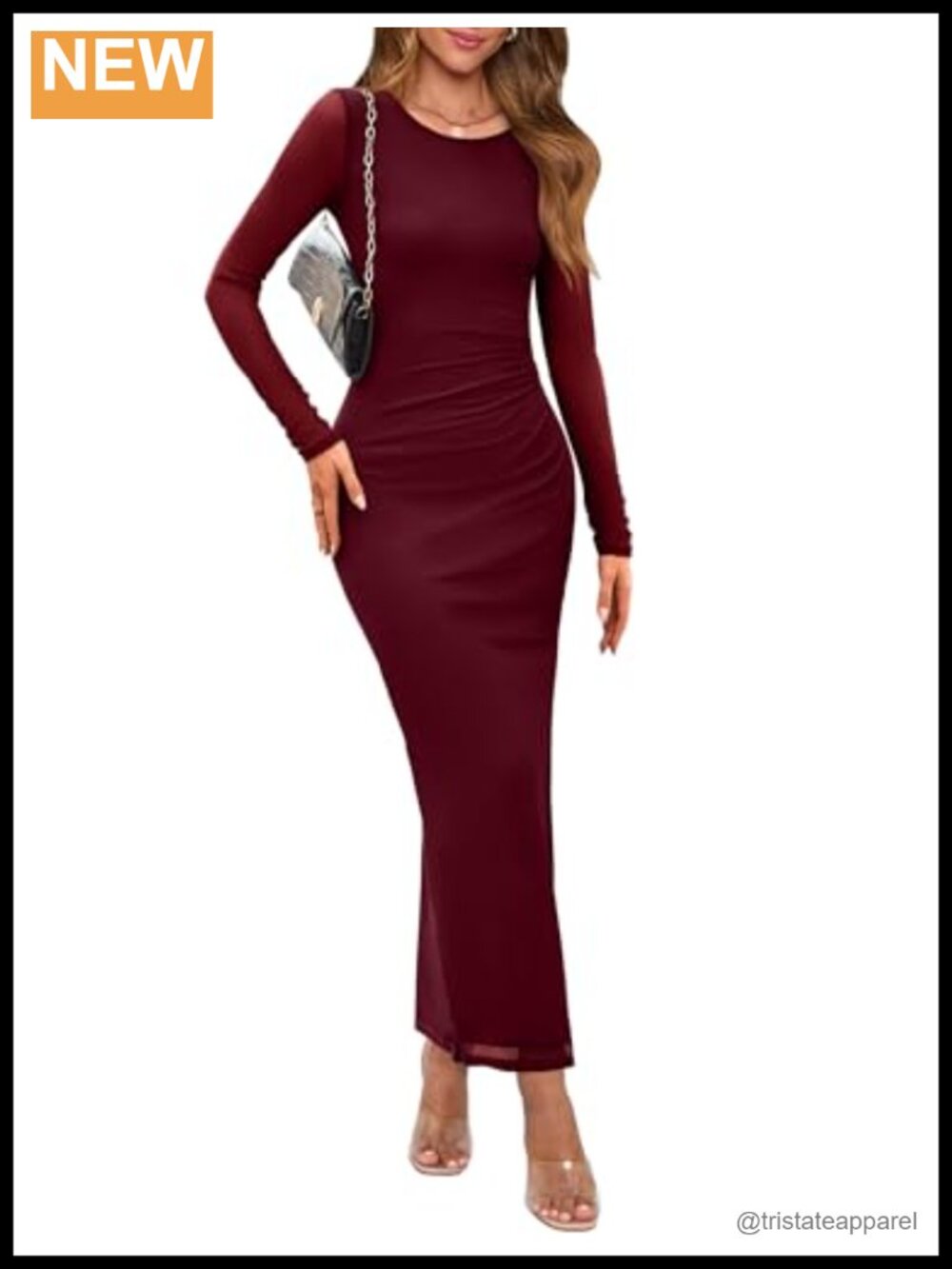 Womens Long Sleeve Ruched Bodycon Maxi Dress Floral Party Club Formal